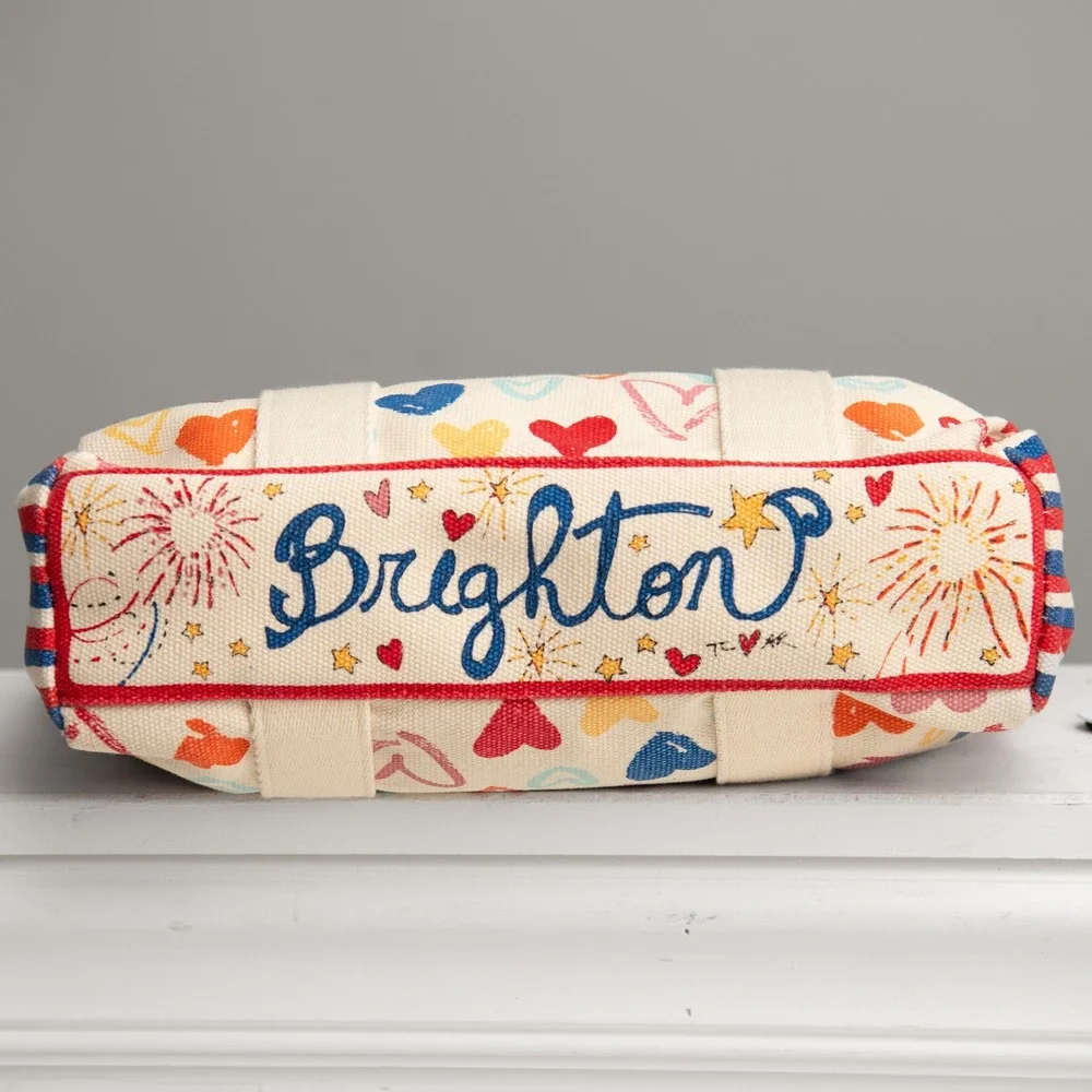Brighton Purse NWOT Love Sparkle and Shine Canvas Tote Bag Heart Print Crossbody